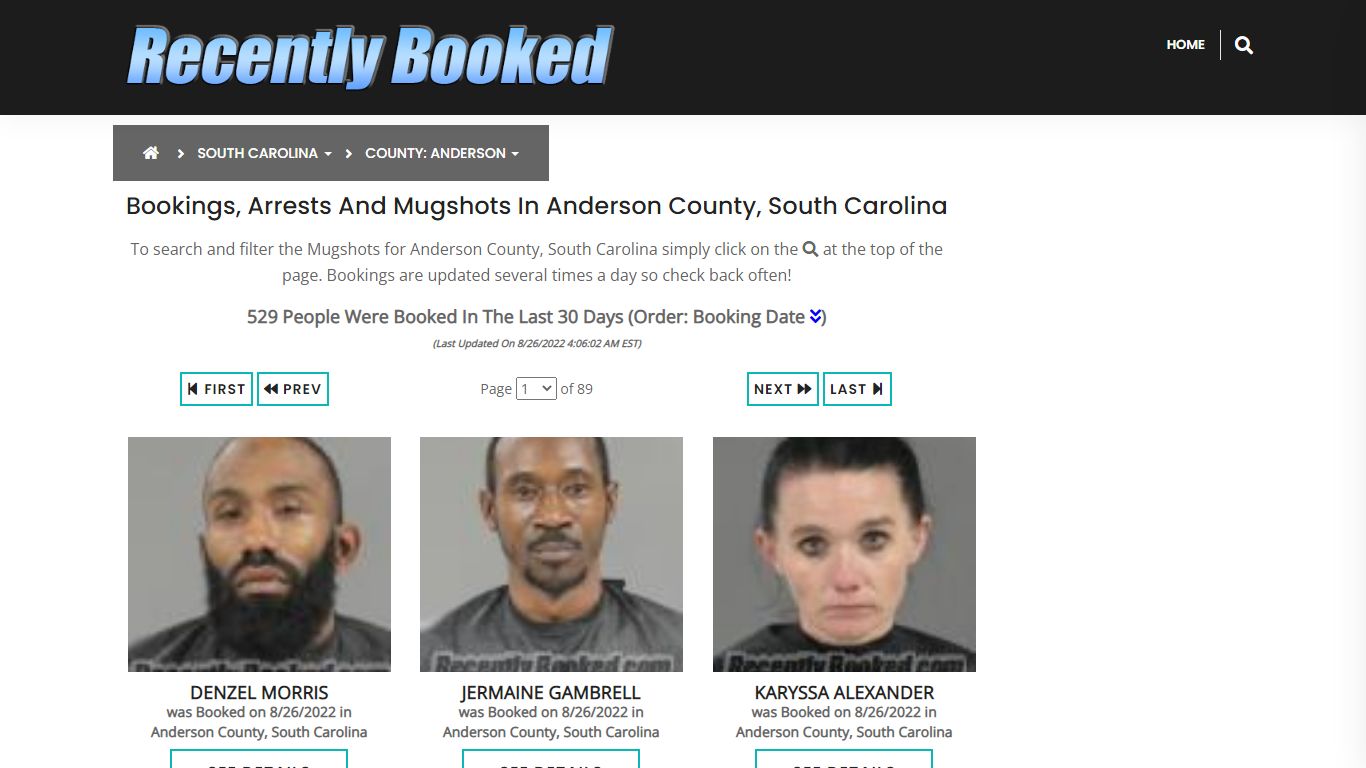 Bookings, Arrests and Mugshots in Anderson County, South Carolina