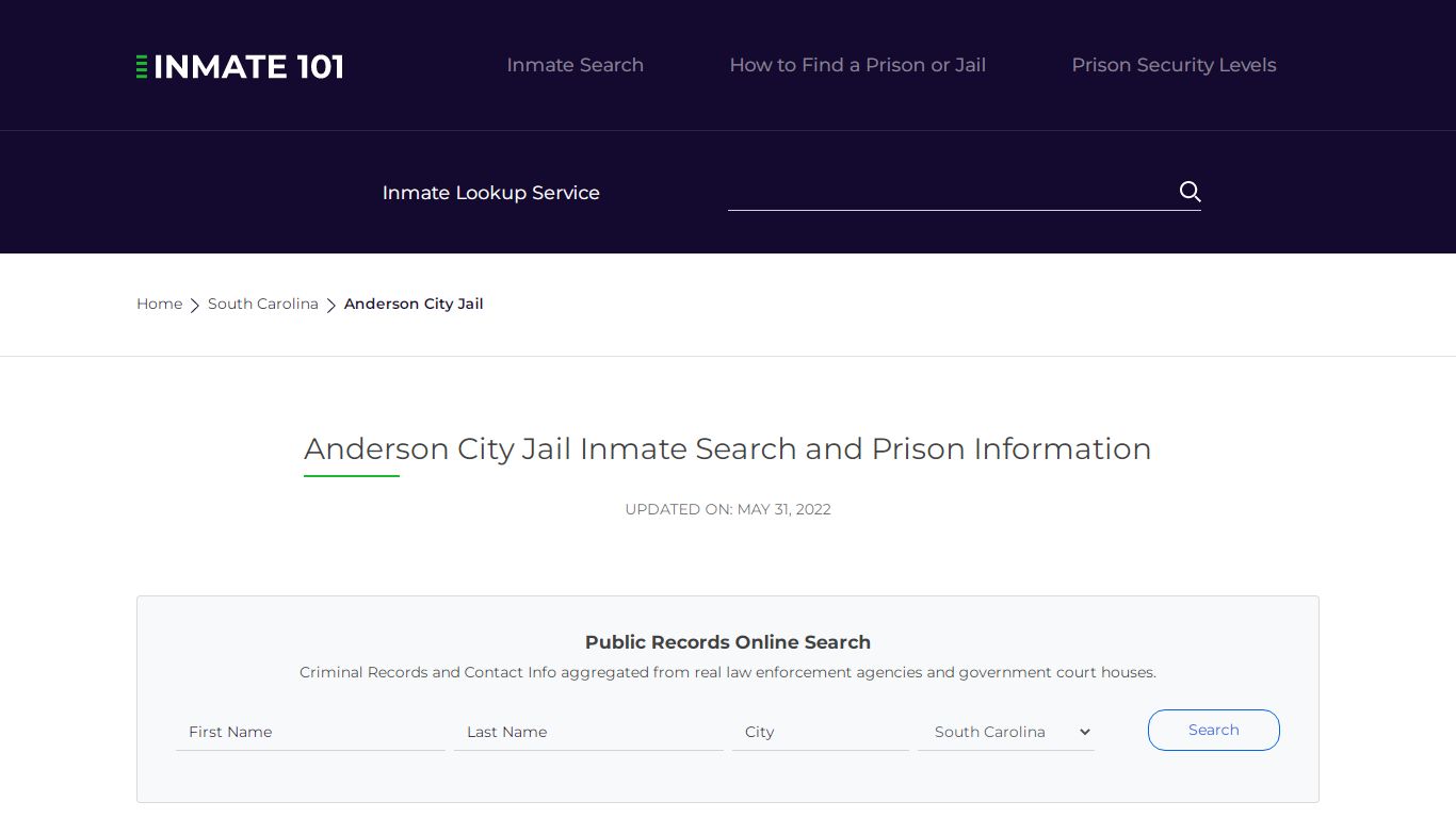 Anderson City Jail Inmate Search and Prison Information